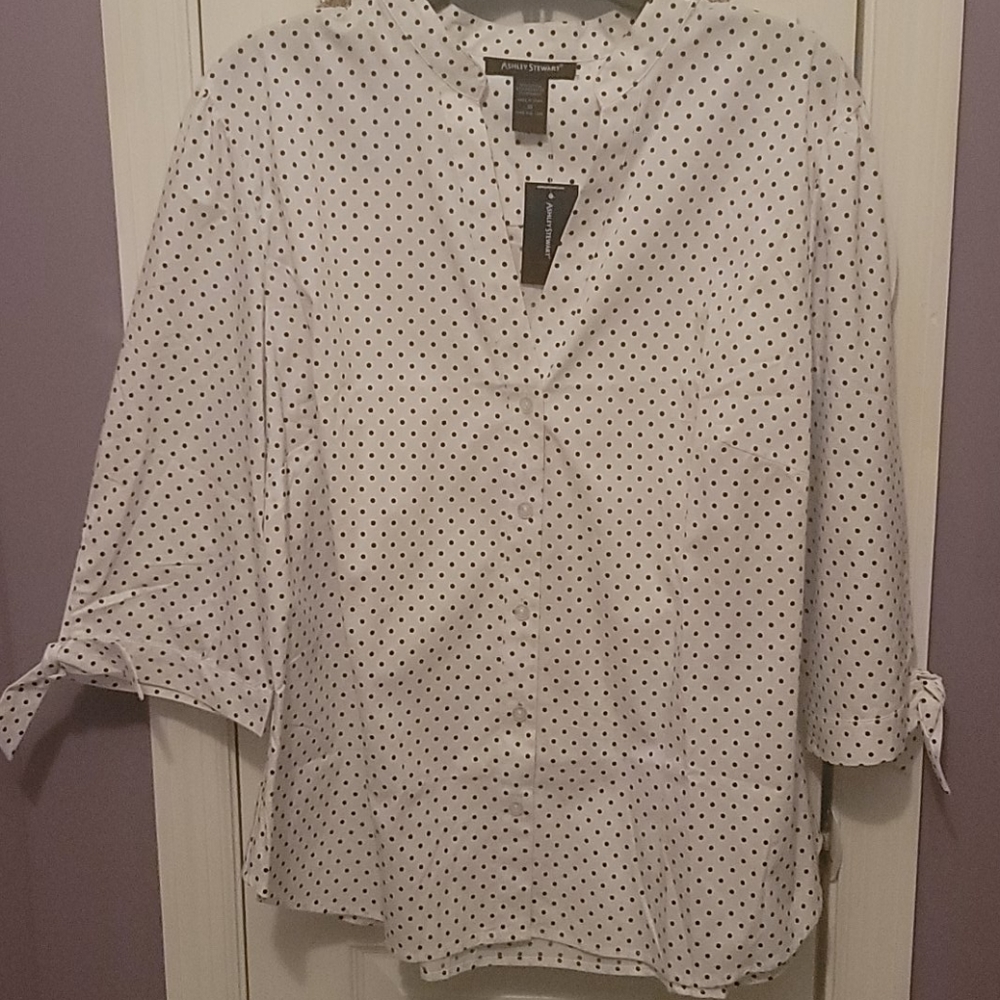 Ashley Stewart polka dot button up blouse